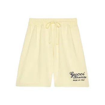 GUCCI Embroidered Cotton Jersey Shorts Casual Shorts Men's Yellow