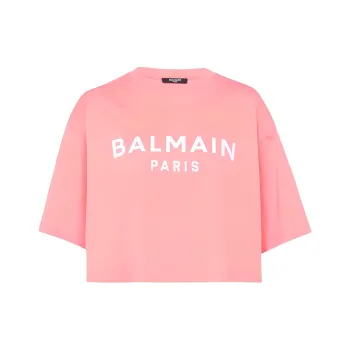 BALMAIN Cropped Print T Shirt 'Rose'