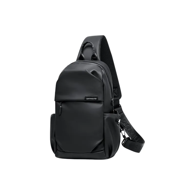 SEPTWOLVES Artificial Leather Commute School And Outings Student Backpack QPL Men's Black-0