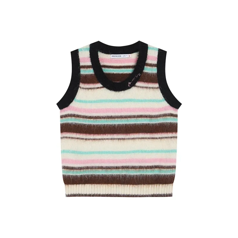 AMAZING SONG Tank Tops Women's Apricot Stripe-0