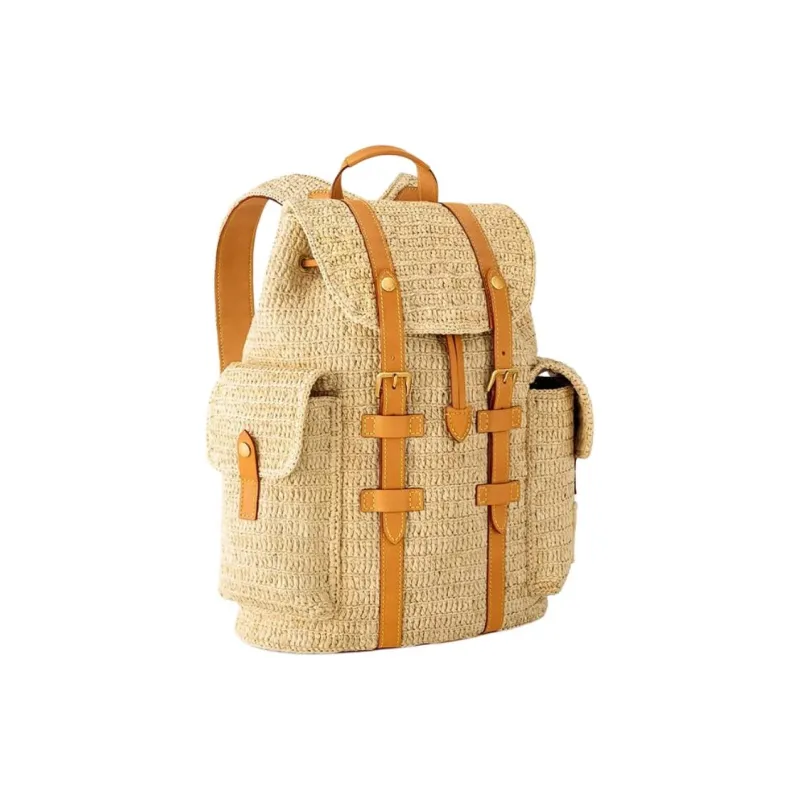 LOUIS VUITTON CHRISTOPHER Raffia Backpack Trumpets Men's Beige & Brown-1