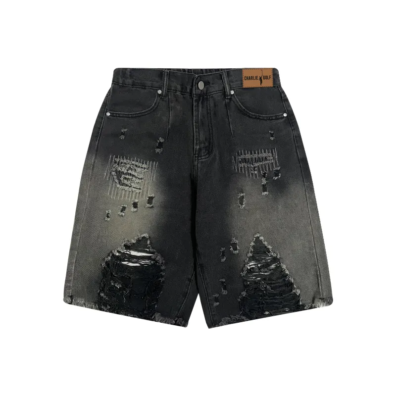 CHARLIE GOLF Denim Shorts Unisex Black-0
