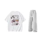 Clothing Sets (White+Gray Straight Fit Pants)