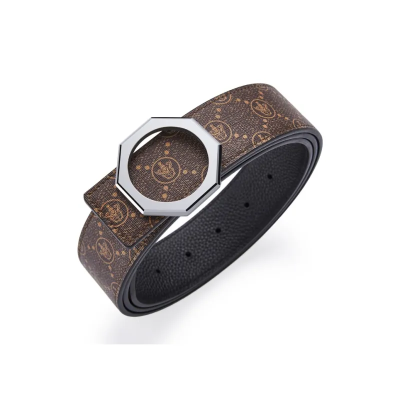 Jeccieziio Top Grain Cow Leather Smooth Buckle Belt Men's Width 3.8cm-14
