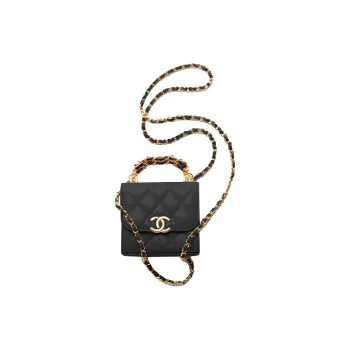 CHANEL 22K Autumn And Winter Litchi Cow Leather Handbag Women's Black
