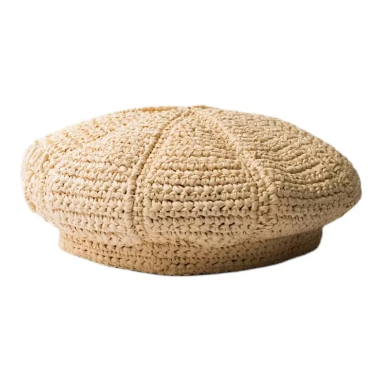 PRADA Logo appliqué Raffia Beret-1
