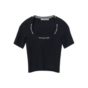 Alexander Wang Logo Jacquard Short Sleeve Tee In Stretch Knit Black