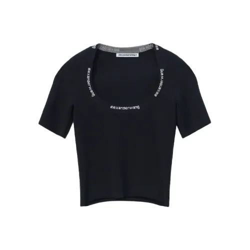 Alexander Wang Logo Jacquard Short Sleeve Tee In Stretch Knit Black