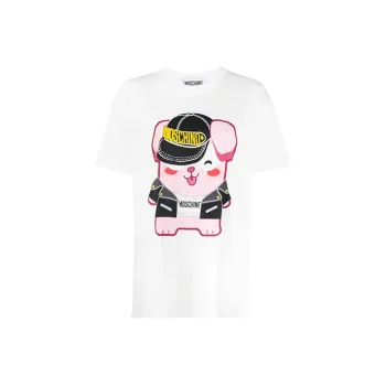 MOSCHINO Drop Shoulder Sleeve T Shirt Women's White