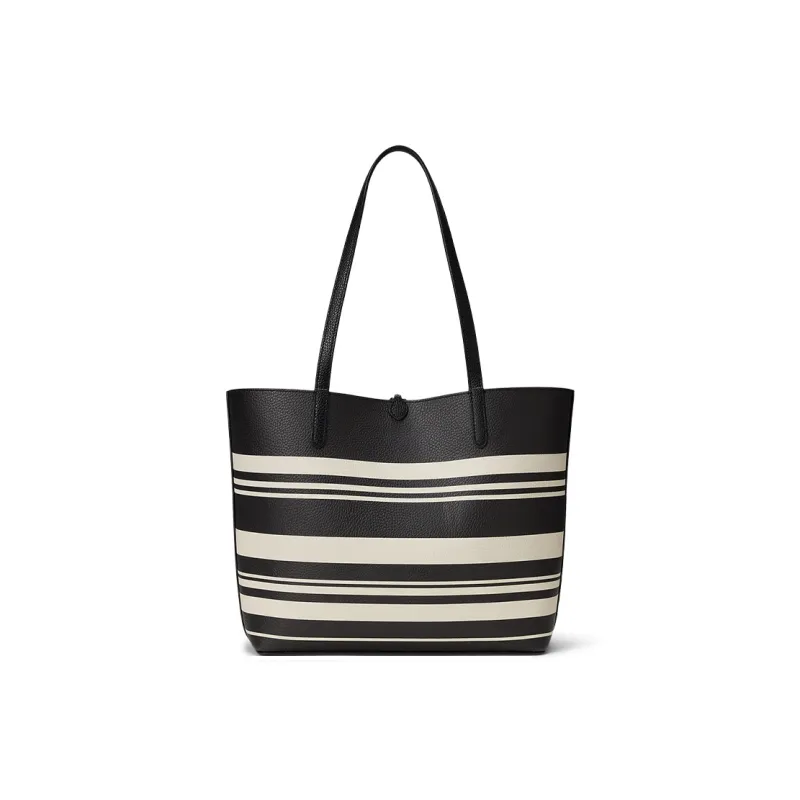 Ralph Lauren Synthetic Leather Tote Bag, Shopping Bag, Shoulder Bag Large Size Women's Black & Stripes-3