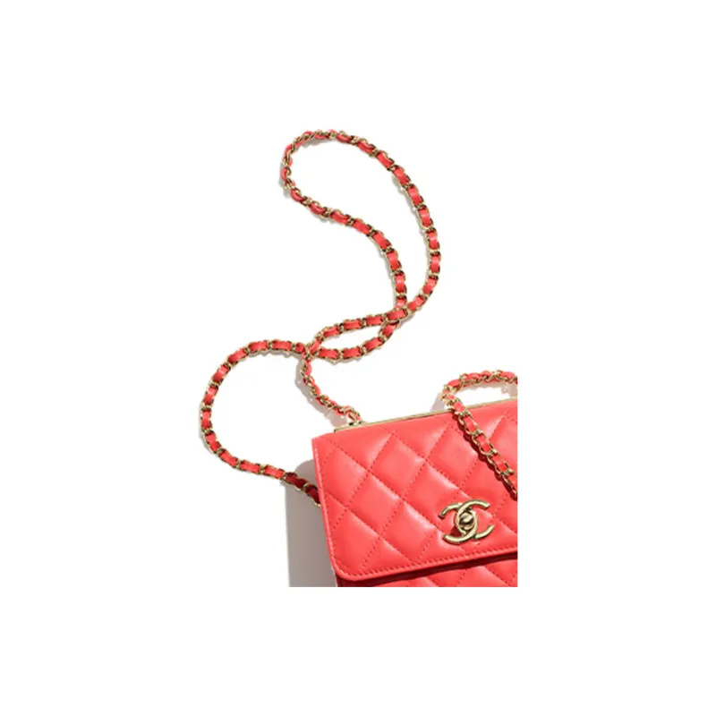 CHANEL Sheepskin One Shoulder Crossbody Clutch Women's Red-4
