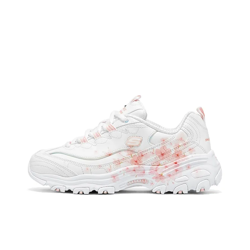 Skechers DLITES Anti Slip And Wear Resistant Height Increasing Low Top Chunky Sneakers Women's White Pink-0