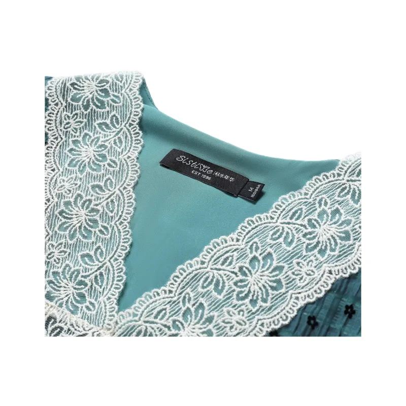 Like The Age Of Water Short Sleeved Dress Loose Fit Women's Blue Green-3