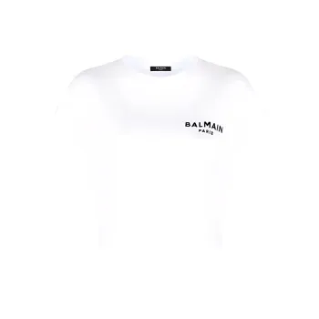 BALMAIN Logo Printed Cropped T Shirt