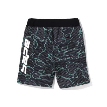 A BATHING APE Text Code Camo Sweat Shorts