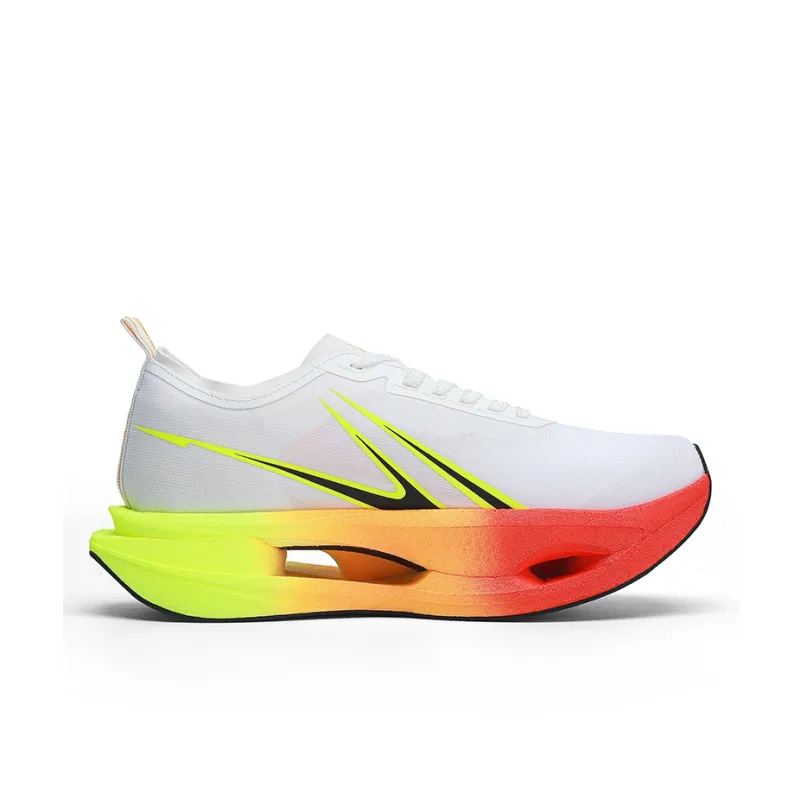Qing Pao Cushioning Slip Resistant Low Top Full Length Carbon Fiber Plate Racing Running Shoes Men's White Yellow-1