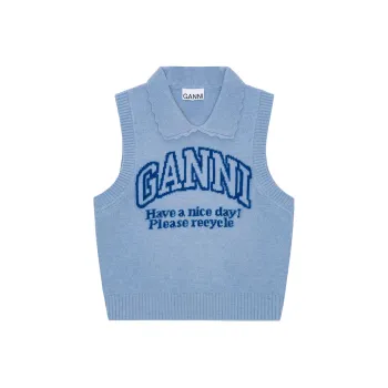 GANNI Re-Cut Blue Graphic Vest Tank Tops Women's Blue