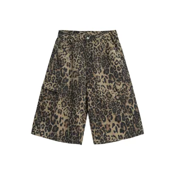LPMX Denim Shorts Unisex Leopard Print