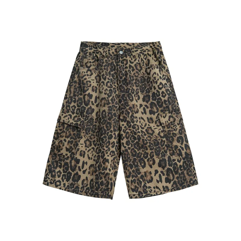 LPMX Denim Shorts Unisex Leopard Print-0