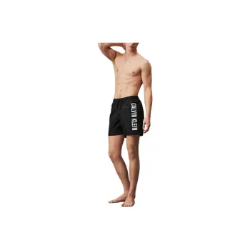 CALVIN KLEIN Medium Drawstring Swim Shorts Intense Power Beach Shorts Men's Black