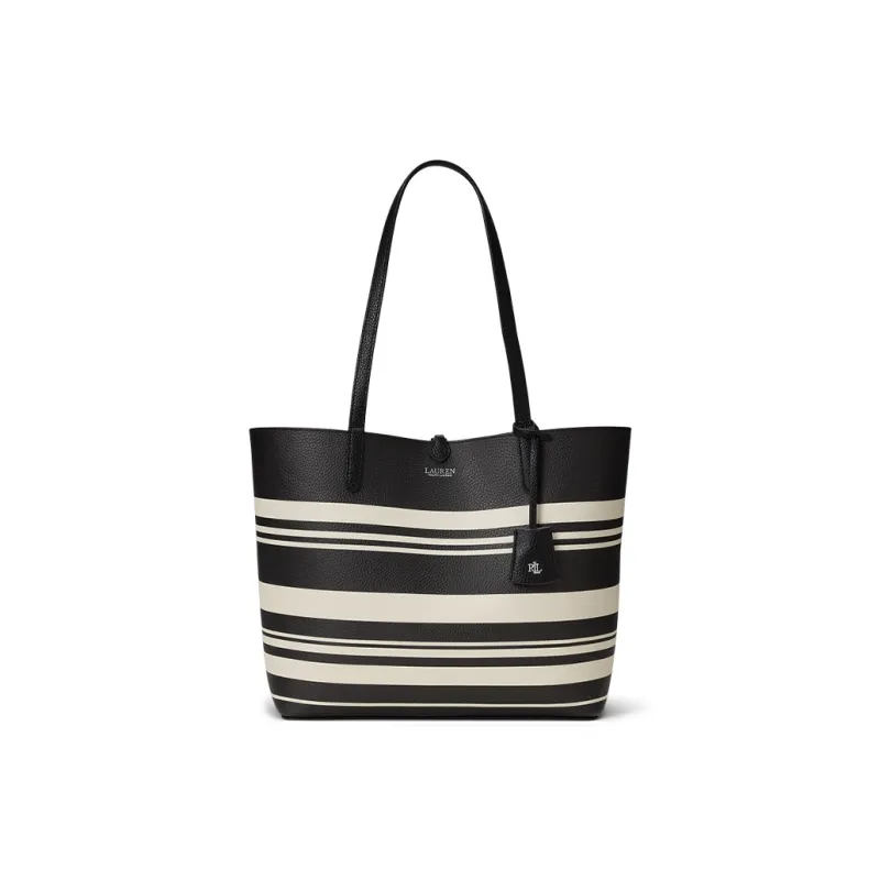 Ralph Lauren Synthetic Leather Tote Bag, Shopping Bag, Shoulder Bag Large Size Women's Black & Stripes-0