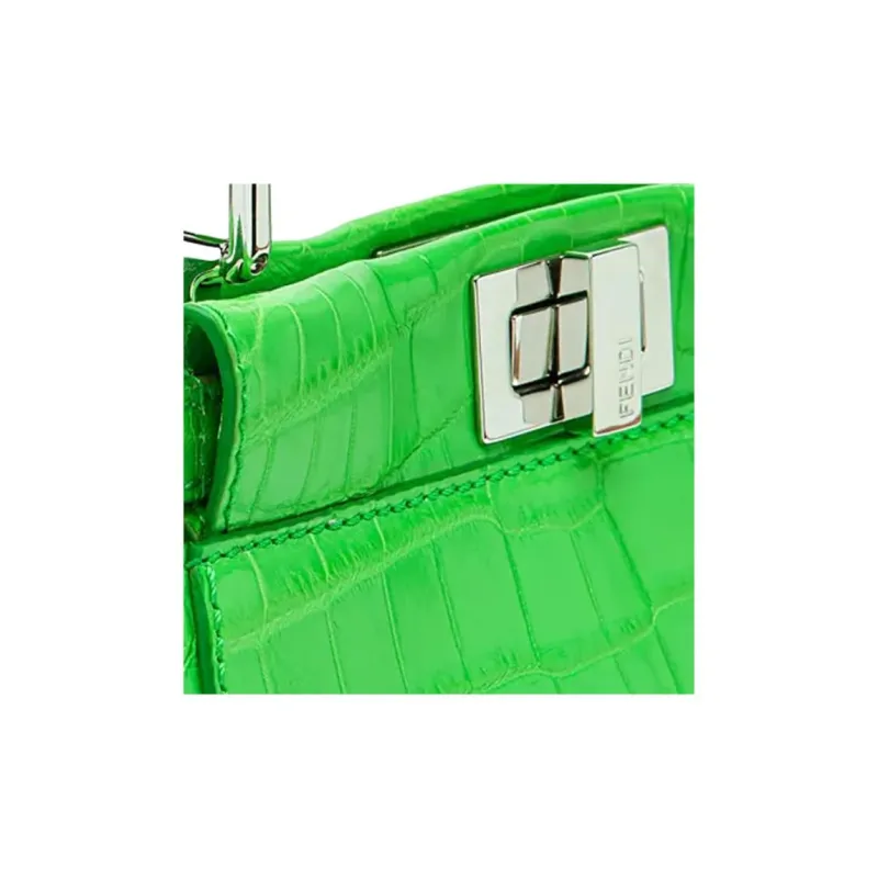 FENDI Peekaboo Crocodile Leather Shoulder Bag, Crossbody Bag, Handbag Mini Women's Green-5