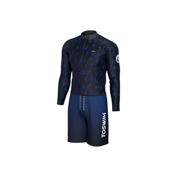 TOSWIM Men's Swimwear Men Clothing Sets Dark Light Letter Top+Double Layer Knee Length Sandpants