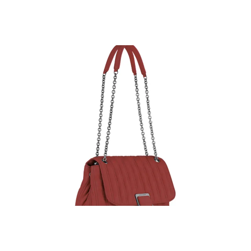 LONGCHAMP Brioche Lambskin With Leather Trim With Cow Leather Shoulder Bag, Crossbody Bag Medium Size Women's Red-4