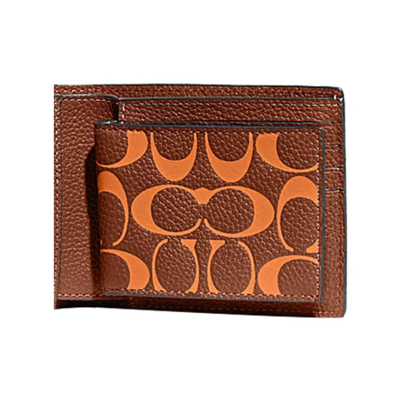 COACH 3 IN 1 Wallet Cow Leather Wallet Mini Men's Orange Monogram-3