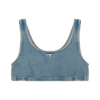 PRADA Triangle logo Denim Crop Top