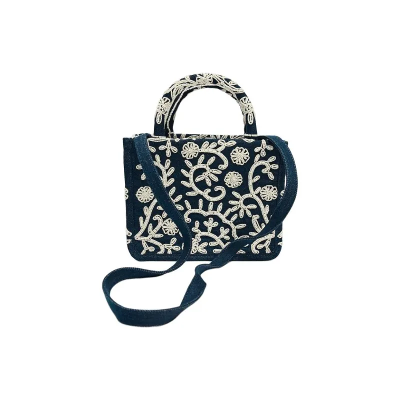 ZARA Cotton Crossbody Handbag Regular Women's Blue-1