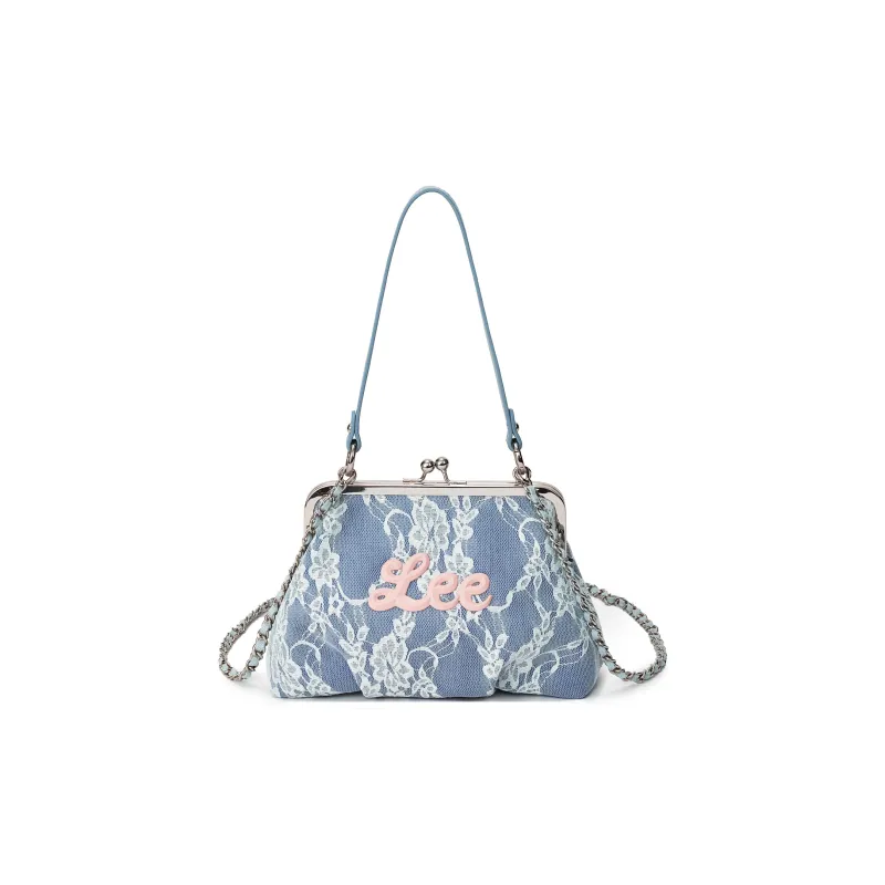 Lee Fabric Crossbody Bag, Handbag, Shoulder Bag Regular Women's Blue White Lace-1