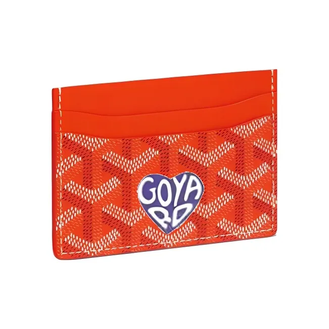 GOYARD Saint-Sulpice Canvas With Leather Dog's Teeth Card Clip Card Holder Unisex Orange Multicolor With Purple Heart-0