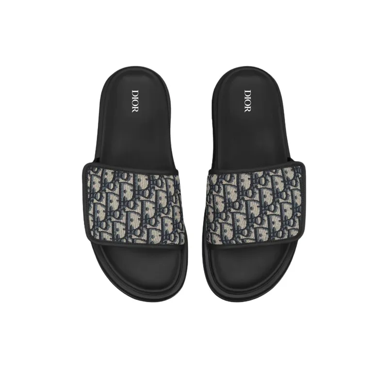 DIOR Aqua Rubber Sole Slip Resistant Slide Slippers Men's Beige Black-3