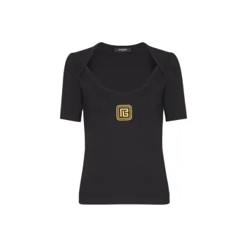 BALMAIN Pb Logo embroidered T shirt
