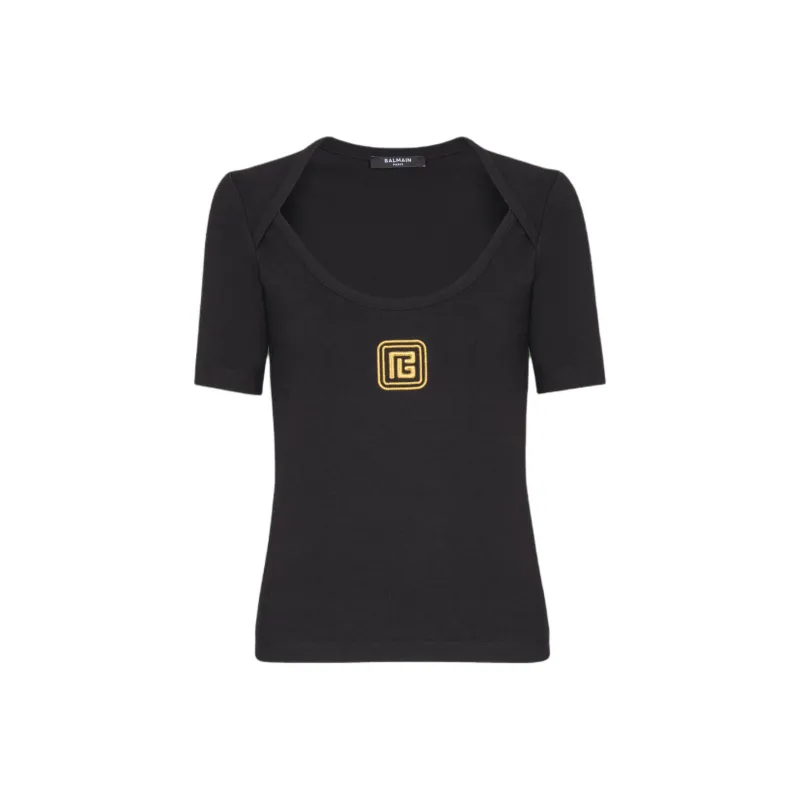 BALMAIN Pb Logo embroidered T shirt-0
