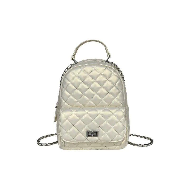 Single Warehouse PU Backpack Women's Ecru/Pink/Silver/Black/Red-34