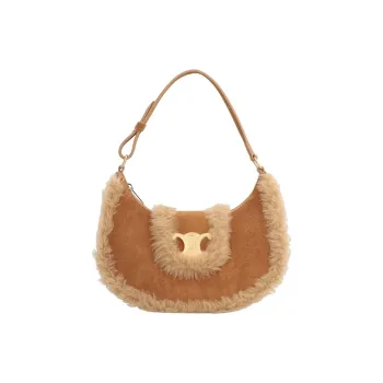 CELINE AVATriomphe Sherpa With Calfskin Shoulder Bag Women's Brown