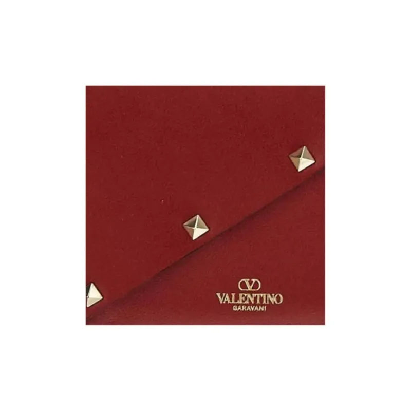 Valentino Rockstud Leather Wallet Women's Red-4
