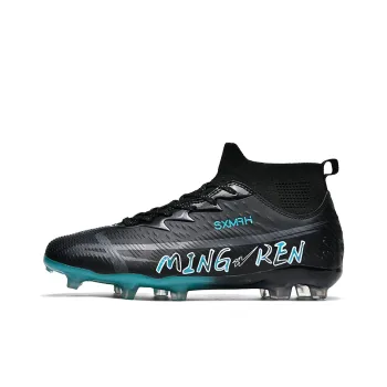 Binary FG Rubber Long Studs Cushioning Lightweight Slip Resistant Soccer Shoes Unisex Black