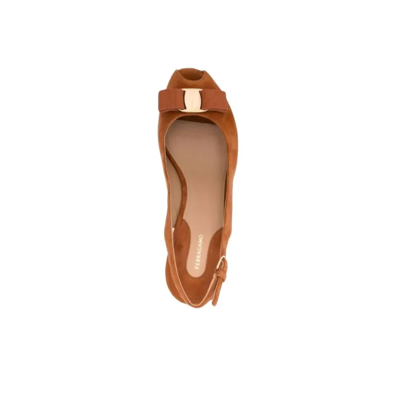 FERRAGAMO Lally Wedge Heel High Heels 10.5cm Women's Brown-4