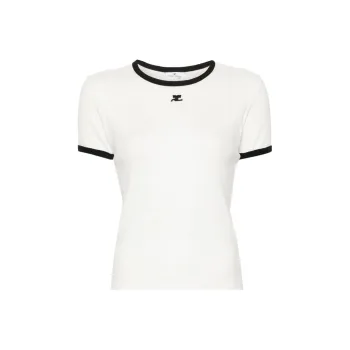 COURREGES Logo Embroidered Crewneck T Shirt