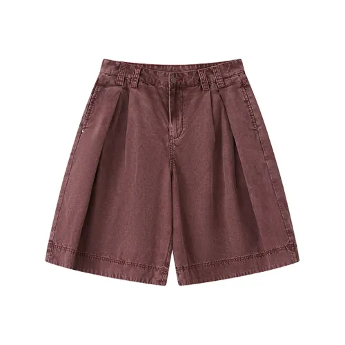 WULISHAONIAN Denim Shorts Unisex Distressed Fuchsia