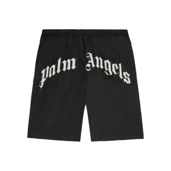 PALM ANGELS Curved Logo Elastic Waist Swim Shorts