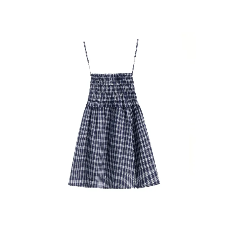 Wen Shan Slip Dress Women's Blue Plaid-1