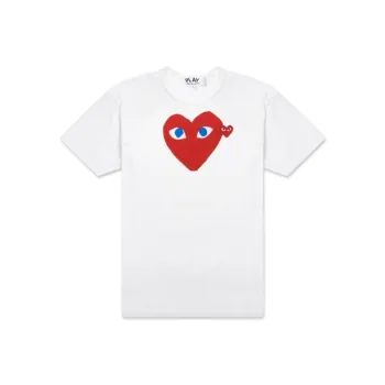Comme Des Garcons Play Women's Red Heart Blue Eyes T shirt White