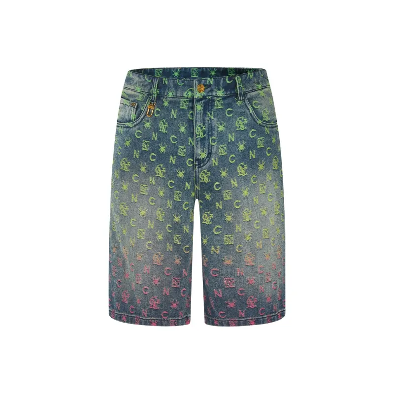 C'N'C Trend Series Denim Shorts Men's Green Pattern-0