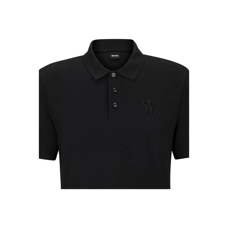 HUGO BOSS FW23 Mercerized Cotton Shirt With Special Artwork Polo Shirt Men's Black-3
