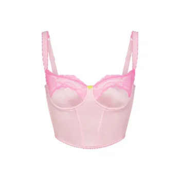 SKIMS STRETCH SATIN LACE CROPPED CORSET Tank Top Women's CHERRY BLOSSOM/Cherry Blossom