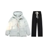 23888 Ecru (Apricot Hat) Thickened Puffer Jacket+Black Fleece-Lined Casual Pants